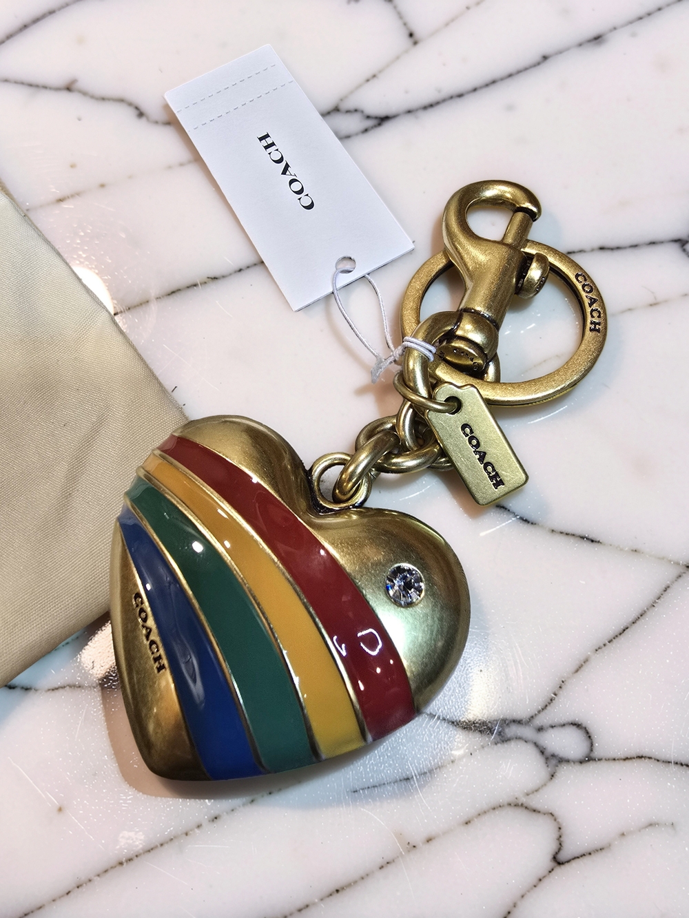 Coach Rainbow Heart Bag Charm/Keychain NWT